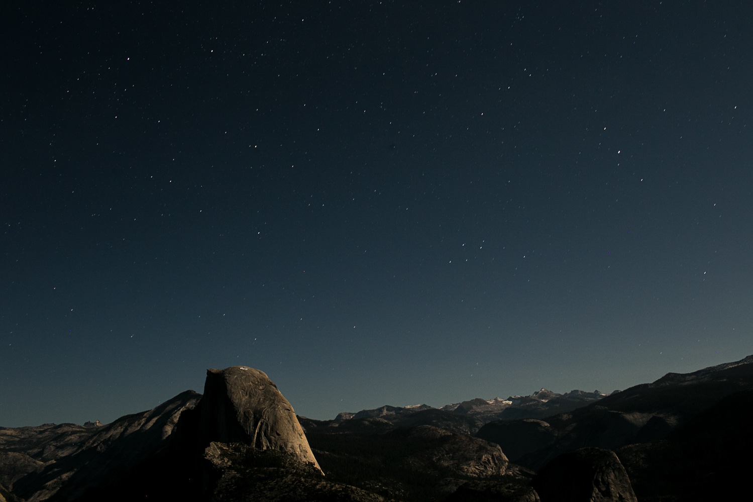 View of half dome at night. starry night