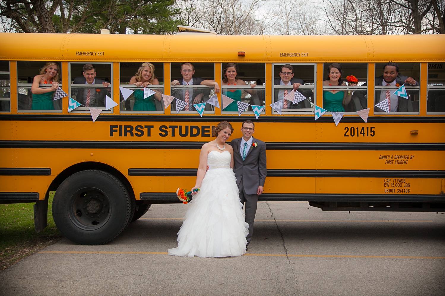 School bus as wedding transportation