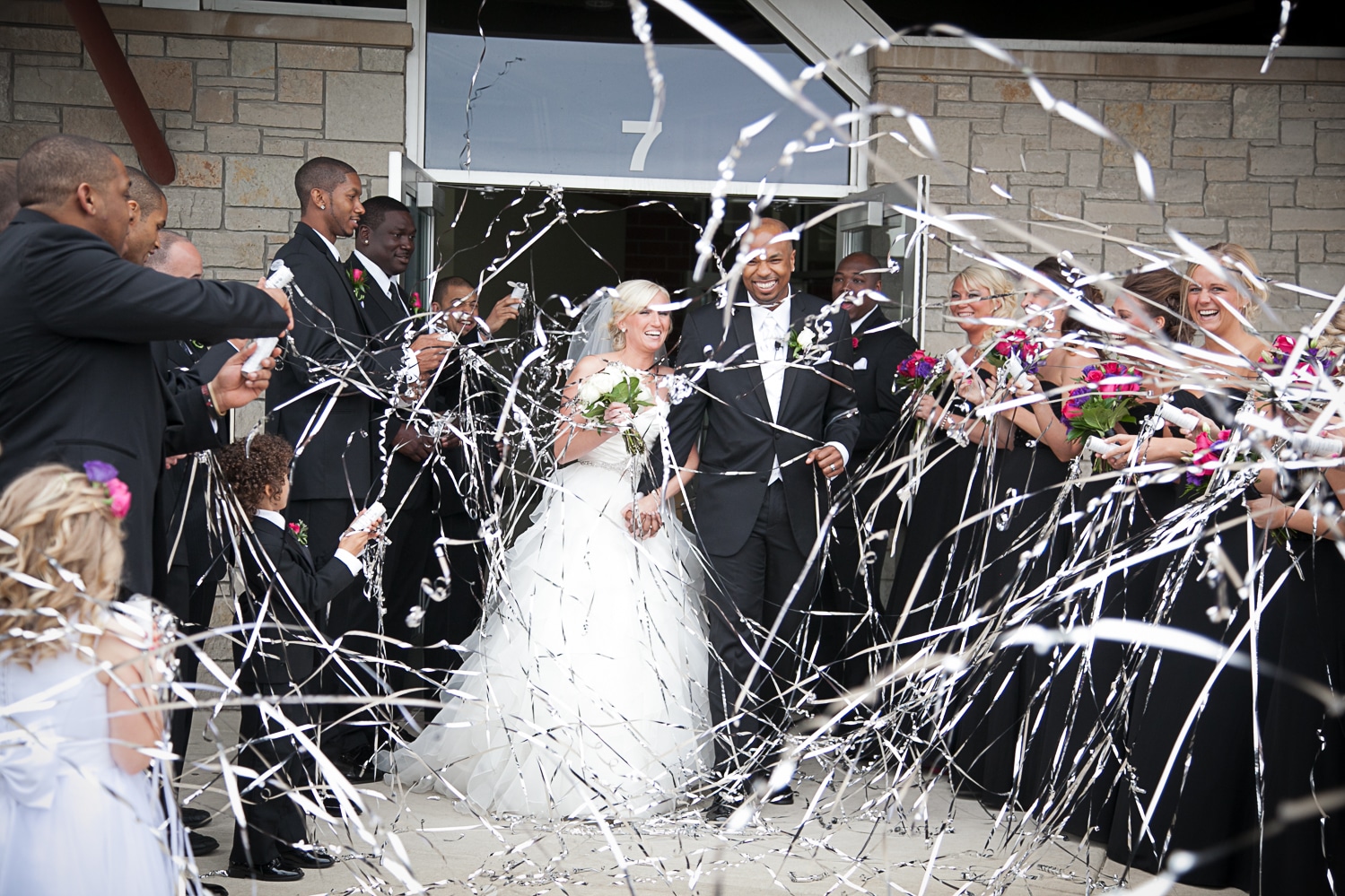 Wedding exit with streamers