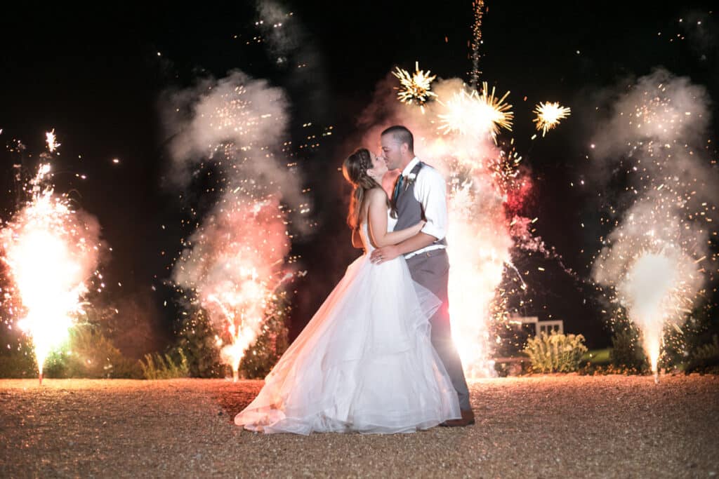 wedding couple and fireworks
