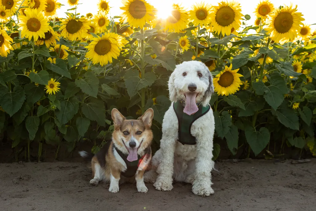 Dogs in sunflower fields of Minnesota, photo 14 of 30
