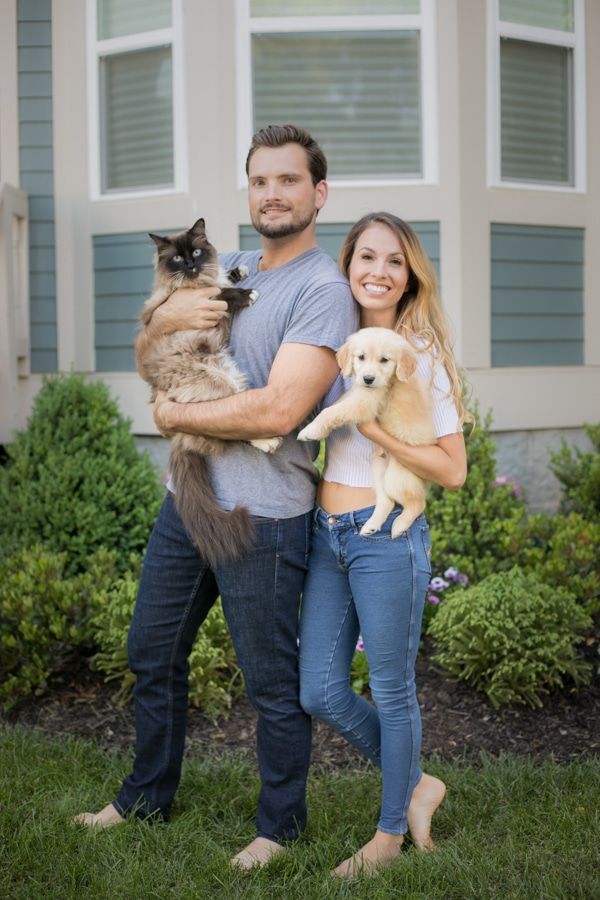 family photo with cat and puppy